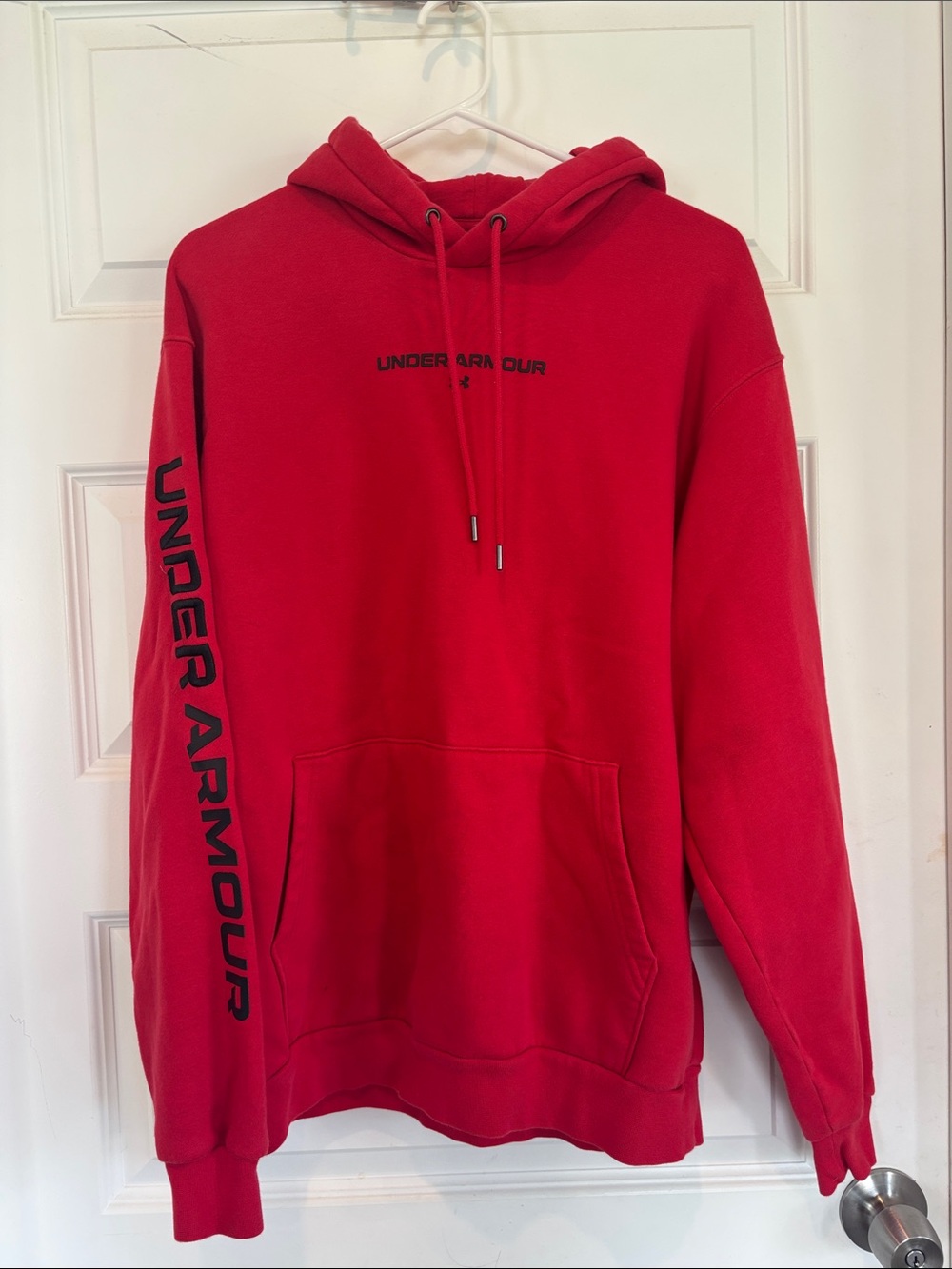 Under Armour Red Pullover Hoodie with Black Logo